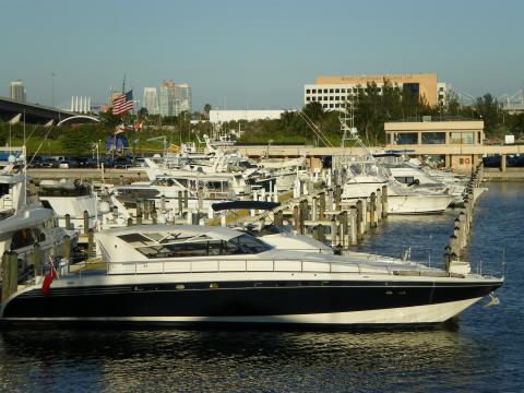 Boats in Bayside Marina at Bayside Market Place in Miami Florida-May 8 2009