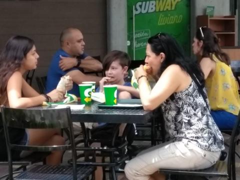Subway In Jaco, Costa Rica with Marilyn Soto, Isaac Soto, Nicole Soto, Marjorie Soto and Steven Strasburger eating breakfast