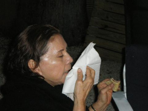 Myriam Norman Trying to Hide From the Camera