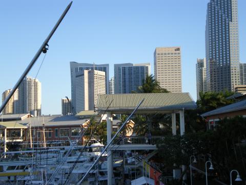 Look at Downtown Miami From the Balcony at Bayside Market Place in Miami Florida-May 8 2009