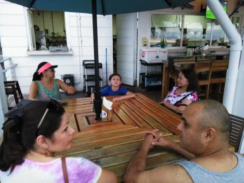 Marjorie Soto, Steven Strasburger, Nicole Soto, Marilyn Soto, Isaac Soto and Myriam Norman at the Marina of Manuel Antonio, Quepos, Costa Rica