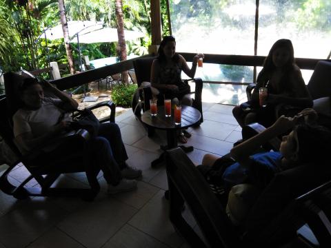 The Falls Resort Open Air Lobby in Manuel Antonio, Costa Rica with Myriam Norman, Isaac Soto, Marilyn Soto and Nicole Soto